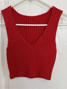 Rust Ribbed V-Neck Knit sweater